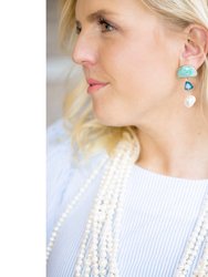 Amazonite + Pearl Semi Drop Earrings - Turquoise