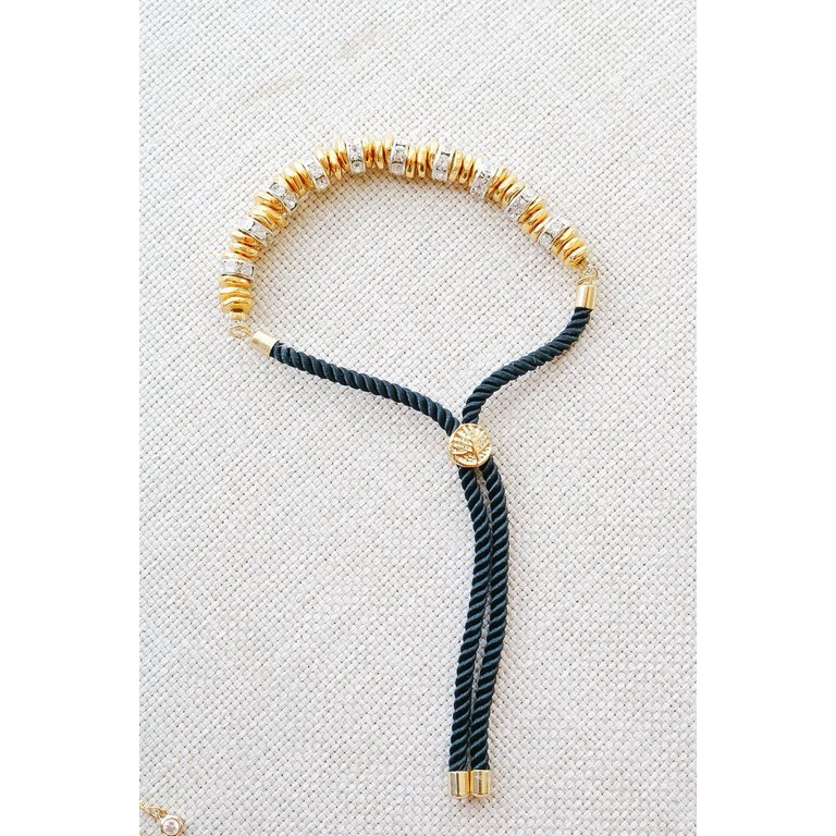 Gold + Crystal Black Slider Bracelet - Gold/Black