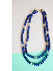 Lapis Lazuli Crystal Bow Hand Knotted Necklace - Lapis