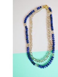 Lapis Lazuli Crystal Bow Hand Knotted Necklace