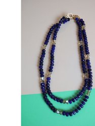 Lapis Lazuli Crystal Bow Hand Knotted Necklace