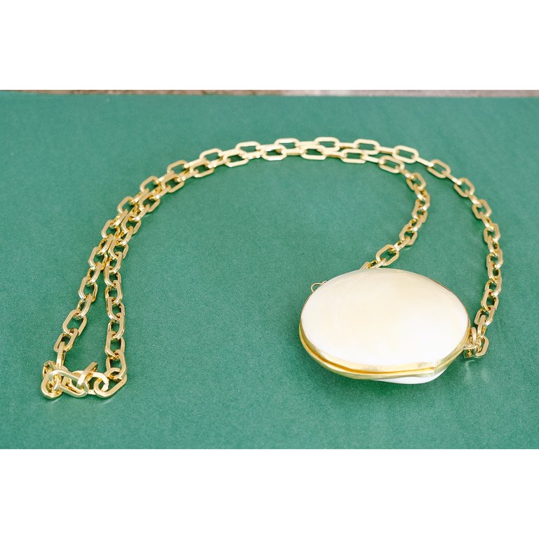 Pecten Shell Trinket Purse Necklace - Large - White