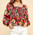 Floral Print Peplum Top - Black Multi