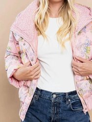 White/Blue Floral Puffer - Pink