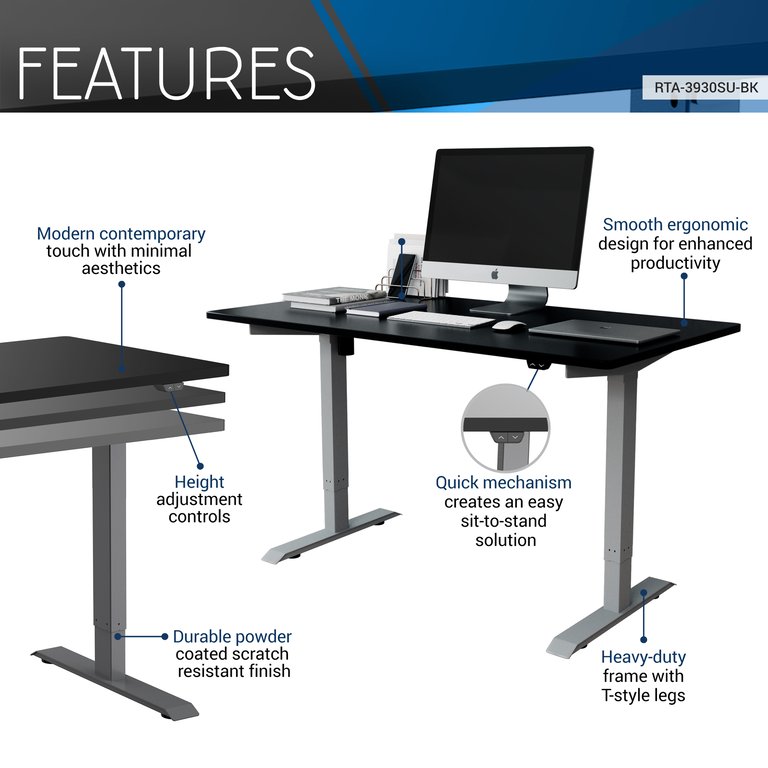 Adjustable Sit to Stand Desk, Black