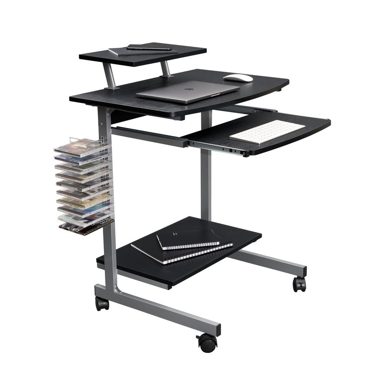Compact Computer Cart With Storage - Espresso