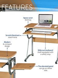 Compact Computer Desk with Side Shelf and Keyboard Panel - Cherry