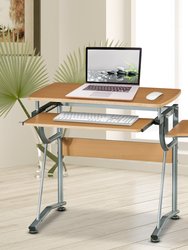 Compact Computer Desk with Side Shelf and Keyboard Panel - Cherry
