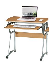 Compact Computer Desk with Side Shelf and Keyboard Panel - Cherry - Brown