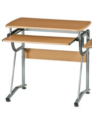 Compact Computer Desk with Side Shelf and Keyboard Panel - Cherry