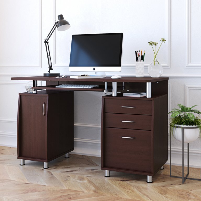 Complete Workstation Computer Desk With Storage - Brown