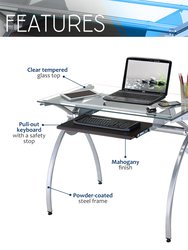 Contempo Clear Glass Top Computer Desk with Pull Out Keyboard Panel - Clear