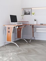 Deluxe L-Shaped Computer Desk With Pull Out Keyboard Panel - Mahogany