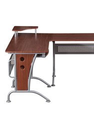 Deluxe L-Shaped Computer Desk With Pull Out Keyboard Panel