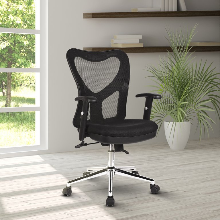 High Back Mesh Office Chair With Chrome Base - Black