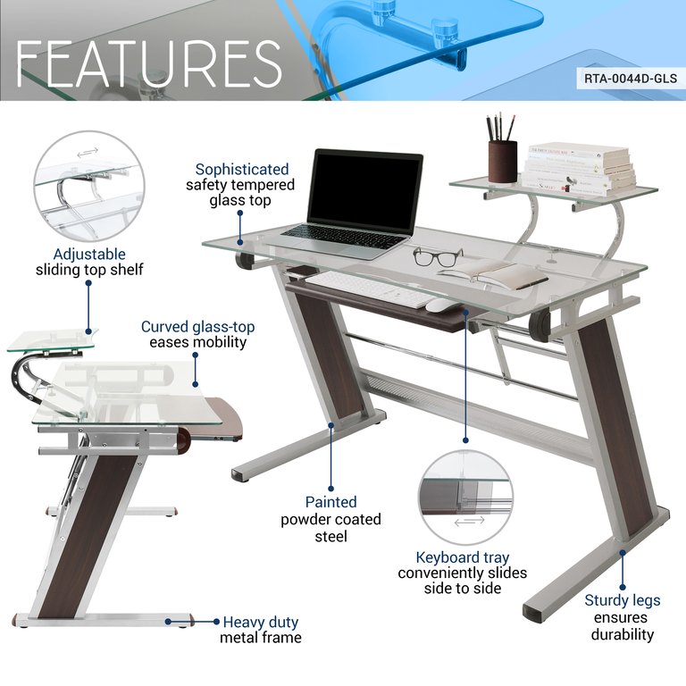 Home Office Workstation with Sturdy Chrome Base - Glass