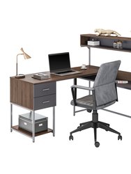 L-Shape Desk With Hutch And Storage - Walnut