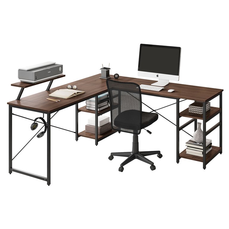 L-Shape Industrial Desk With Storage Shelves