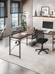 L-Shape Industrial Desk With Storage Shelves - Walnut
