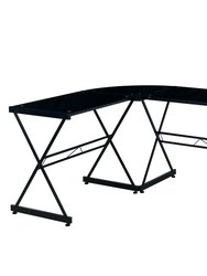 L-Shaped Glass Computer Desk, Black