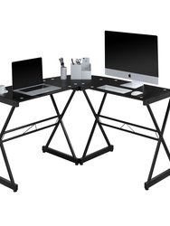 L-Shaped Glass Computer Desk, Black - Black