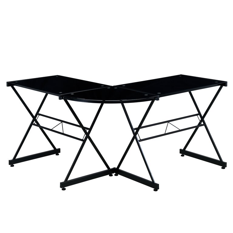 L-Shaped Glass Computer Desk, Black