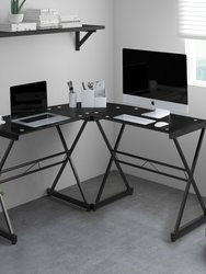 L-Shaped Glass Computer Desk, Black