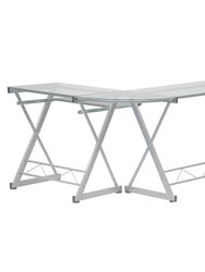 L-Shaped Tempered Glass Top Computer Desk With Pull Out Keyboard Panel - Clear