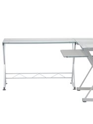 L-Shaped Tempered Glass Top Computer Desk With Pull Out Keyboard Panel