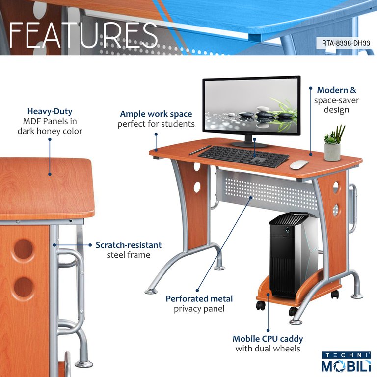 Modern  Computer Desk With Mobile CPU Caddy