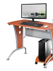 Modern  Computer Desk With Mobile CPU Caddy - Dark Honey