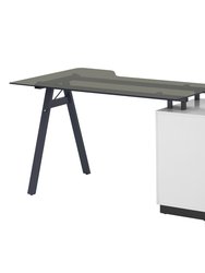 Modern Home Office Computer Desk With Smoke Tempered Glass Top & Storage - White 