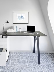 Modern Home Office Computer Desk With Smoke Tempered Glass Top & Storage - White 