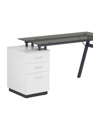 Modern Home Office Computer Desk With Smoke Tempered Glass Top & Storage - White 