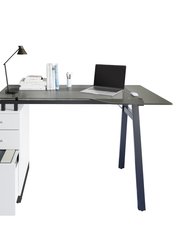 Modern Home Office Computer Desk With Smoke Tempered Glass Top & Storage - White  - White