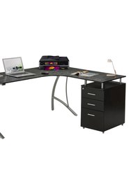 Modern L- Shaped Computer Desk With File Cabinet And Storage