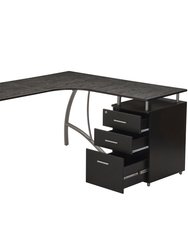 Modern L- Shaped Computer Desk With File Cabinet And Storage