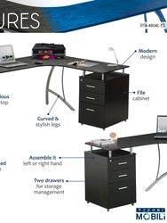 Modern L- Shaped Computer Desk With File Cabinet And Storage