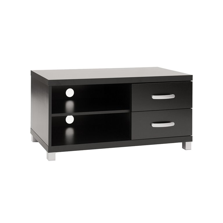 Modern TV Stand With Storage For TVs Up To 40" - Two Drawers & Two Shelves - Black