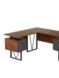 Reversible L-Shape Computer Desk with Drawers and File Cabinet - Walnut