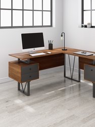 Reversible L-Shape Computer Desk with Drawers and File Cabinet - Walnut