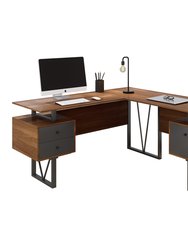 Reversible L-Shape Computer Desk with Drawers and File Cabinet - Walnut