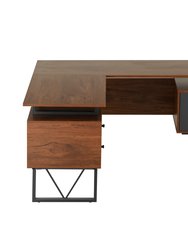 Reversible L-Shape Computer Desk with Drawers and File Cabinet - Walnut