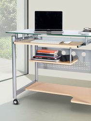 Rolling Computer Desk, Glass and Silver