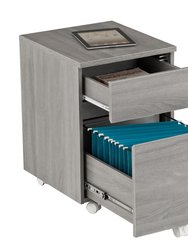 Rolling Two Drawer Vertical Filing Cabinet with Lock And Storage - Grey