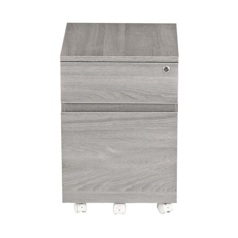 Rolling Two Drawer Vertical Filing Cabinet with Lock And Storage - Grey