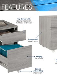 Rolling Two Drawer Vertical Filing Cabinet with Lock And Storage - Grey