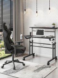 Rolling Writing Desk with Height Adjustable Desktop And Moveable Shelf - Black