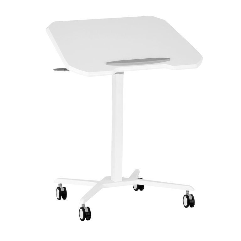 Sit To Stand Mobile Laptop Computer Stand With Height Adjustable And Tiltable Tabletop - White