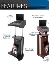 Sit-to-Stand Rolling Adjustable Laptop Cart With Storage, Black